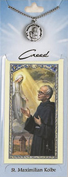 St Max Kolbe Pewter Medal with Prayer Card