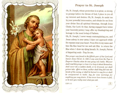 St Joseph Linen Prayer Card, bulk 50