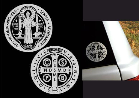 Saint Benedict Medallion San Benito Medalla Vinyl Decal Sticker Car Truck  SUV Waterproof (White, 11.8x11.8)