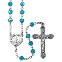 Tin Cut Crystal Beads-Aqua Aurora Borealis Rosary