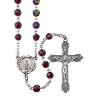 Tin Cut Crystal Beads-Garnet Aurora Borealis Rosary