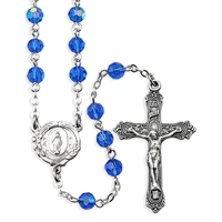 Tin Cut Crystal Beads-Sapphire Aurora Borealis Rosary