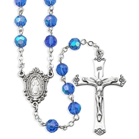 7 mm Tin Cut Crystal Beads-Sapphire Aurora Borealis Rosary