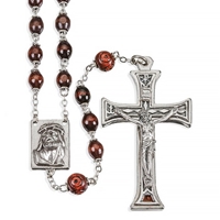 Oval Wood Beads Maroon Rosary