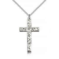 1.25-Inch Filigree Style Sterling Silver Cross Pendant on Chain