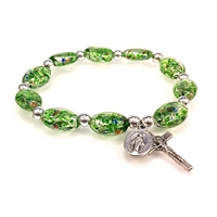 Green Imitation Murano Glass Stretch Rosary Bracelet