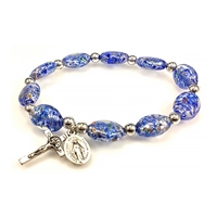 Dark Blue Imitation Murano Glass Stretch Rosary Bracelet