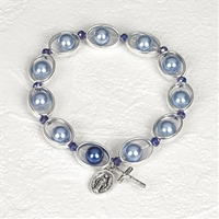 Stretch Faux Blue Pearl Rosary Bracelet