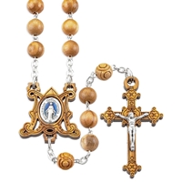 Ave Maria Olive Wood Rosary with Miraculous Center