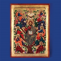 Jesus Tree of Life Icon with Apostles in Gold Leaf
