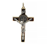 Saint Benedict Crucifix - Brown Enamel on Gold Cross - 3-Inch