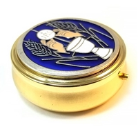 Brass Pyx with Liner - Chalice with Blue Enamel - Medium