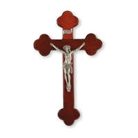 10-Inch Dark Cherry and Pewter Wall Crucifix