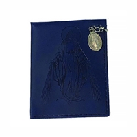 Dark Blue Lady of Grace Leather Rosary Pouch with Miraculous Medal