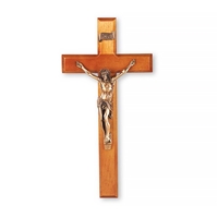 12-Inch Dark Cherry Wood & Gold Wall Crucifix