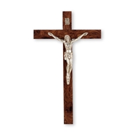 10-Inch Italian Burl Wood and Antique Silver Crucifix