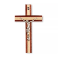 Italian Inlayed Wood and Antique Silver Crucifix