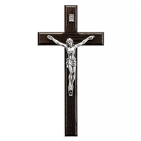 8-Inch Italian Walnut and Antique Silver Crucifix