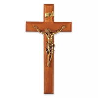 11-Inch Dark Cherry Wood & Gold Wall Crucifix