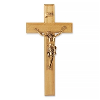 11-Inch Light Oak Wood & Museum Gold Crucifix