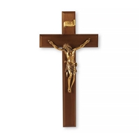 Walnut and Museum Gold Crucifix - 11-Inch