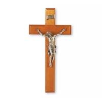 11-Inch Cherry Wood and Pewter Wall Crucifix