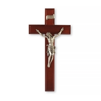 11-Inch Dark Cherry and Pewter Crucifix