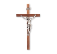Walnut and Genuine Pewter Crucifix - 11-Inch