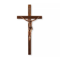 Walnut and Antique Copper Crucifix - 13-Inch