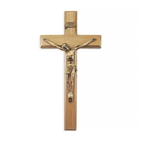 12-Inch Thick Oak & Museum Gold Crucifix