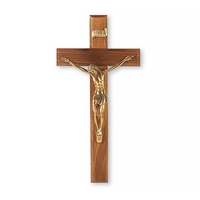 Walnut and Museum Gold Crucifix - 12-Inch