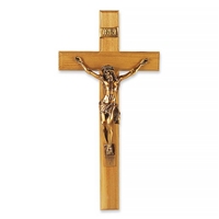 13-Inch Thick Oak & Museum Gold Crucifix