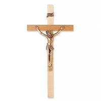 10-Inch Bleached Oak Wood & Gold Crucifix