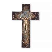 10-Inch Rich Brown Speckled Glass Crucifix