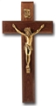 Dark Walnut Wall Crucifix with Gold Corpus - 10-Inch