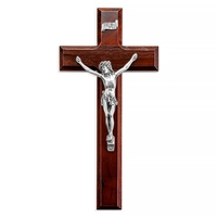 10-Inch Dark Cherry and Pewter Crucifix