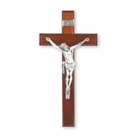 12-Inch Dark Cherry and Pewter Crucifix