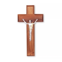 Natural Cherry and Antique Silver Giglio Crucifix