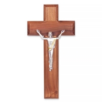 Walnut and Antique Silver Giglio Crucifix