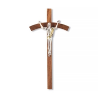 Walnut and Antique Silver Giglio Crucifix