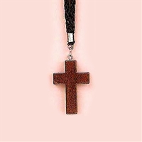 Brown Wood Cross Pendant on Nylon Cord