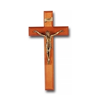 11-Inch Cherry Wood and Silver Wall Crucifix