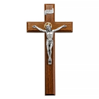 Walnut and Antique Silver Crucifix