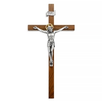 Walnut and Antique Silver Crucifix