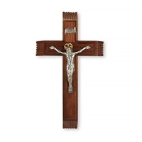 Sick Call Set Walnut and Silver Plated Crucifix