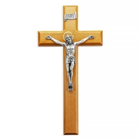 11-Inch Cherry Wood and Gold Wall Crucifix