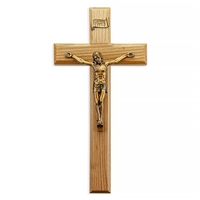 11-Inch Bleached Oak Wood & Gold Crucifix