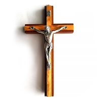 Italian Two-Tone Wooden Crucifix with Pewter Corpus