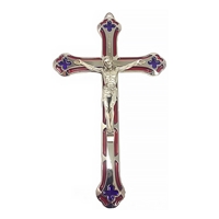 Italian Red Enamel Metal Crucifix - 7-Inch