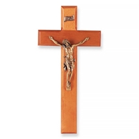 10-Inch Cherry Wood and Gold Wall Crucifix